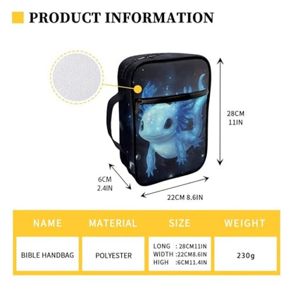 Coldinair Blue Axolotl Bible Cover for Kids Boy,Protective Book Cover Bible Case Carrier Carrying Organizer Purse Handbag with Zipper Pockets Church Bag - color: Blue Axolotl