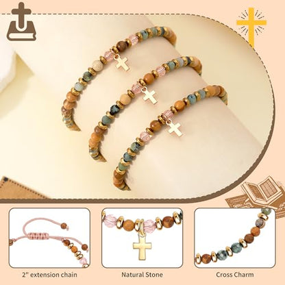 Btysun 𝑪𝒉𝒓𝒊𝒔𝒕𝒊𝒂𝒏 𝑮𝒊𝒇𝒕𝒔 𝒇𝒐𝒓 𝑻𝒆𝒆𝒏 𝑮𝒊𝒓𝒍𝒔, Religious Gifts for Women Stocking Stuffers Bead Bracelet with Cross Baptism Gift Jesus Bracelets Faith Comfirmation Gift Jewelry