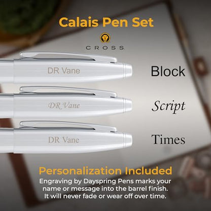 Cross Calais Personalized Rollerball and Fountain Pen Set, Polished Chrome