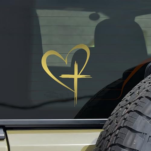 Love Cross Sticker Decal, Automotive Decals, Faith Hope Heart Vehicle Bumper Mirror Decoration Decal, Religious Auto Window Stickers Decorative Accessories for SUV Sedan Truck (Gold)