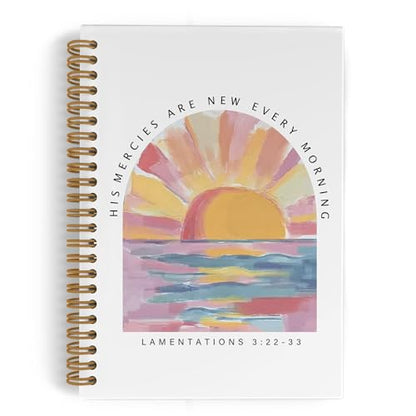 His Mercies Are New Every Morning Christian Spiral Notebook, Inspirational Bible Journal Notebook, Boho Sunshine Notebooks for School Work, Religious Office Supplies Gifts for Women, 5.5x8.3 Inch