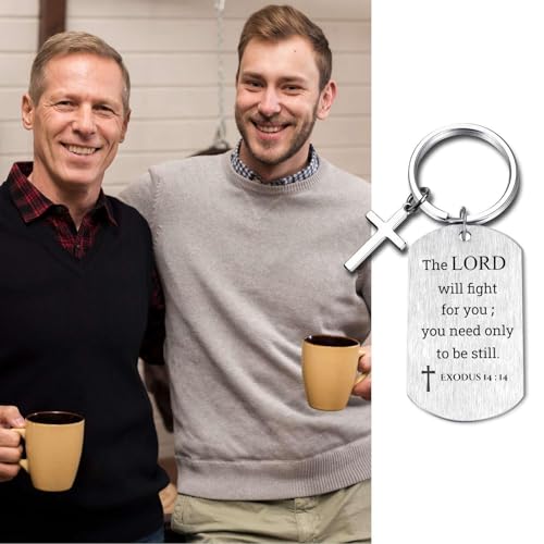 Inspirational Scripture Keychain with Cross - Bible Verse Matte Key Chain Religious Gift for Christian - style: Exodus 14:14