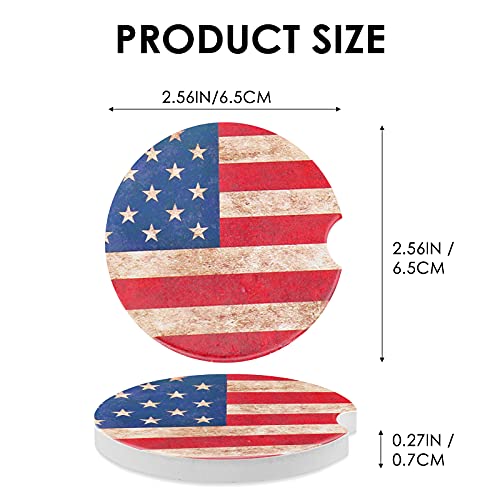 Car Coasters 2 Pack, Small 2.56" Stone Car Cupholder Absorbent Coaster Set for Women Men Drink Cup Holder Coasters (USA Flag) - color: Usa Flag