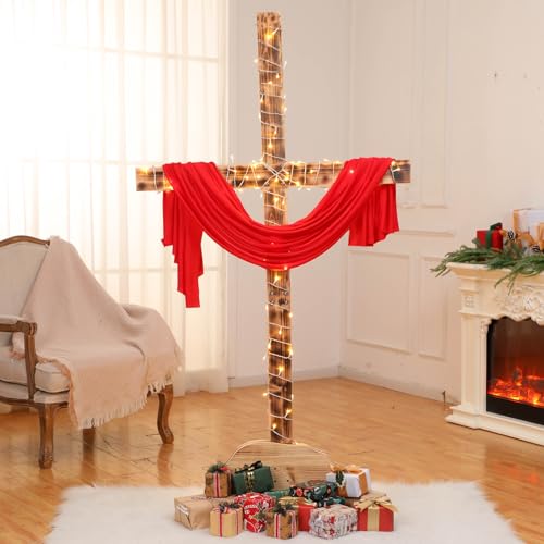 Lineshading Extra Large Christmas Wood Cross Standing Cross, 71 Inch - size: 70.9"L x 34.7"W
