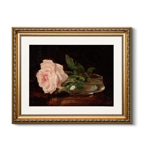 HUARCEY Vintage Romantic Pink Rose Gold Framed Canvas Wall Art 13x16 Inch - color: A Pink Rose, size: 16"L x 13"W