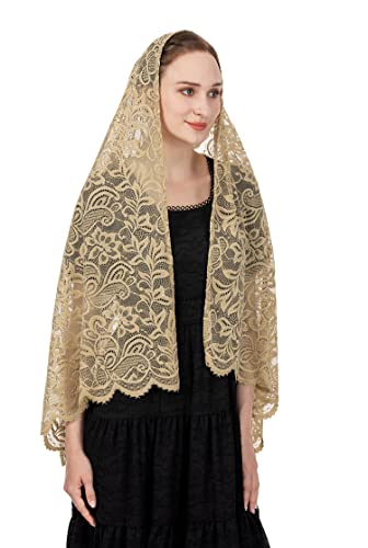 Wgior Rectangular Chapel Veil Scarf Catholic Church Veils Mantilla Wrap Shawl Mass Head Covering - color: Beige