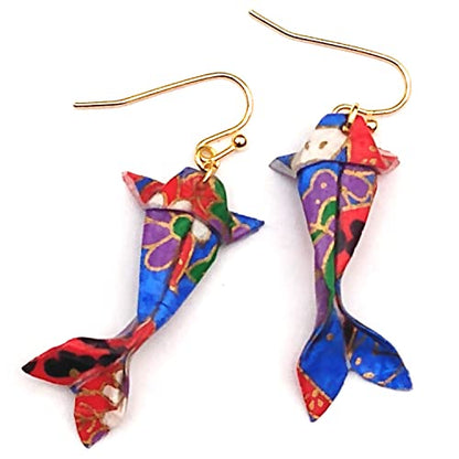 Paper Origami Koi Fish Earrings, 6 Color Patterns - color: Blue Red Purple