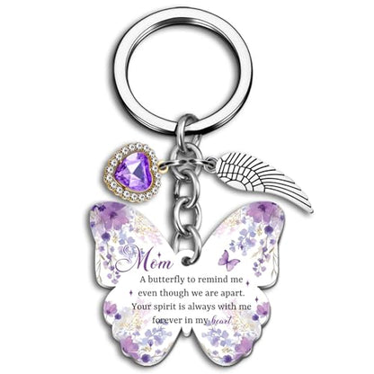 OEHEDOU Butterfly Gifts Keychain For Women Men Family Members Memorial Gift - color: Purple Mom