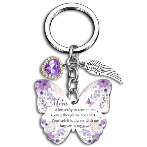 OEHEDOU Butterfly Gifts Keychain For Women Men Family Members Memorial Gift - color: Purple Mom