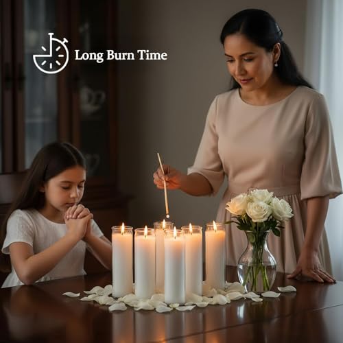 12 PCS White Candles in Glass, 2 Inch x 8 Inch Unscented Prayer Candle,Suitable for Various Occasions Such as: Memorials, Religious, Catholicism, Churches, Altars, Vigils, etc.