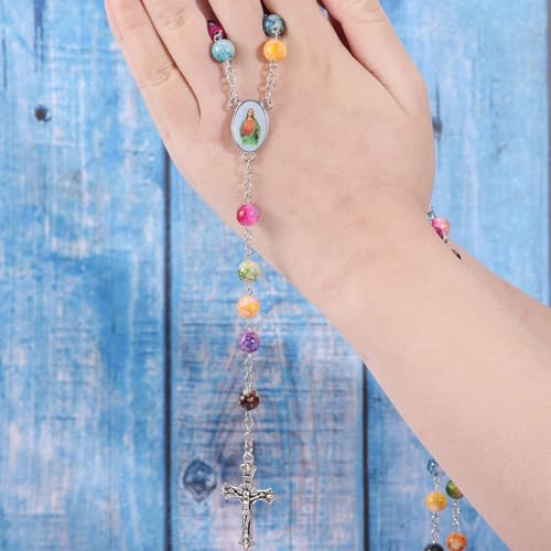 80pcs/40sets Rosary Cross and Center Miraculous Medal Charms Silver Picture Jesus Enamel Maria Our Lady Alloy Crucifix Pendants for DIY Necklace Bracelet Jewelry Making (A544)