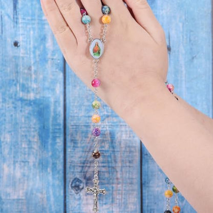 80pcs/40sets Rosary Cross and Center Miraculous Medal Charms Silver Picture Jesus Enamel Maria Our Lady Alloy Crucifix Pendants for DIY Necklace Bracelet Jewelry Making (A544)