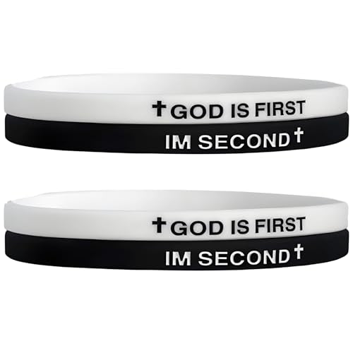 GOD IS FIRST BRACELET,IM Second Christian Rubber Inspirational Bible Verses Bracelets Motivational Jewelry Gifts for Men Women - color: 2Set Black+White