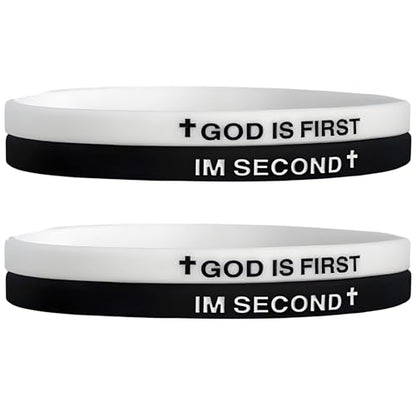 GOD IS FIRST BRACELET,IM Second Christian Rubber Inspirational Bible Verses Bracelets Motivational Jewelry Gifts for Men Women - color: 2Set Black+White