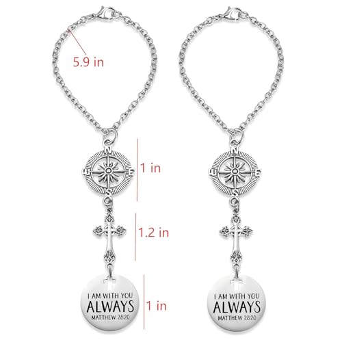2 Pack Cross Car Charms, 'I Am with You Always' Matthew 28:20, Guardian Angel Rear View Mirror Decor, Religious Gift for Women Men, Christian Faith Based Car Accessory