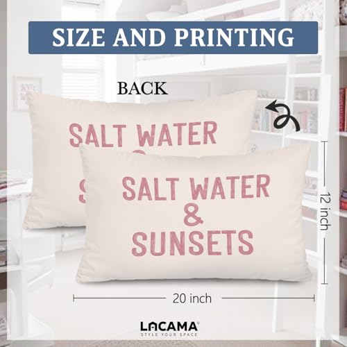 Lacama Pink Coastal Beach 12x20 Pillow Cover, Preppy Beach Room Decor - color: Coast-salt Water and Sunsets