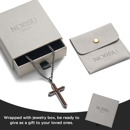 NORBU Wooden Cross Necklace for Men, Black Natural Wood Cross Pendant