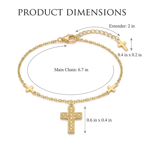 Gold Cross Bracelet for Women, Dainty 18K Gold Plated Double Pendant Jewelry, Sparkling Zirconia Prayer Bracelet, Adjustable Link Chain Lobster Clasp (5.9in + 2.4in) - style: Design Cross Bracelet