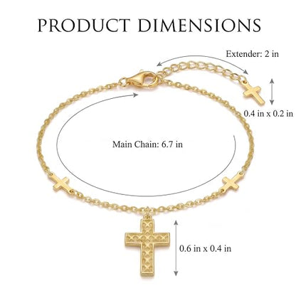 Gold Cross Bracelet for Women, Dainty 18K Gold Plated Double Pendant Jewelry, Sparkling Zirconia Prayer Bracelet, Adjustable Link Chain Lobster Clasp (5.9in + 2.4in) - style: Design Cross Bracelet