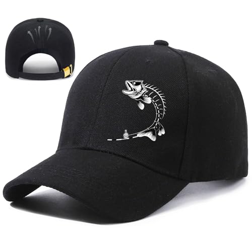 Baseball Cap for Men Cotton Black Baseball Hat for Mens Snapback Hats Trucker Dad Hat Snap Back Flat Bill Men's Caps - color: Fish Hooked