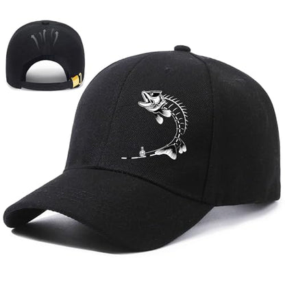 Baseball Cap for Men Cotton Black Baseball Hat for Mens Snapback Hats Trucker Dad Hat Snap Back Flat Bill Men's Caps - color: Fish Hooked