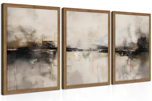 Framed Neutral Abstract Wall Art Set of 3, Modern Black and Brown Wall Decor Paintings, Minimalist Beige Textured Prints Pictures for Living Room Bedroom Office Home Decor 12x16 Inch - color: Black and Brown, size: 16L" x 12W"