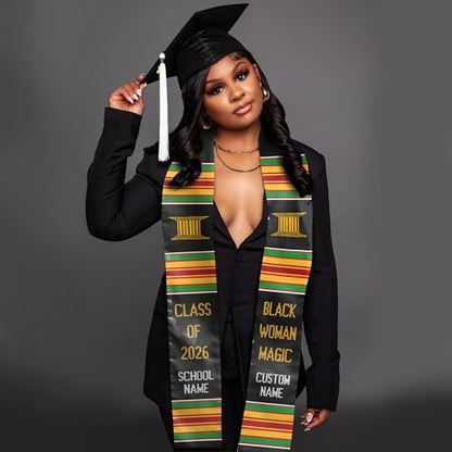 MDPrints Global Kente Graduation Sash 2026, Black Girl Magic Graduation Sash 2026, Class of 2026 Graduation Gift - color: Qh121 Q3
