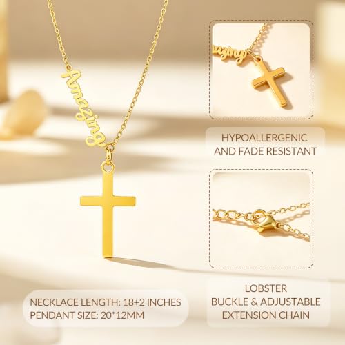 Faith Gold Cross Necklace for Women Christian Religiou Confirmation Jewelry - color: Amazing Gold