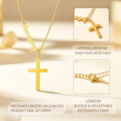 Faith Gold Cross Necklace for Women Christian Religiou Confirmation Jewelry - color: Amazing Gold