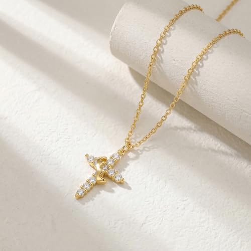 14K Gold Plated Cross Necklace for Women, Christian Jewelry - style: 1-Crown