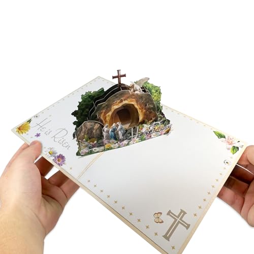 He Is Risen 3D Pop‑Up Easter Card – Christian Religious Greeting Card with Empty Tomb Scene, Cross & Floral Artwork – Scripture‑Inspired Easter Gift for Family, Friends, Church Members - color: YL301-3D