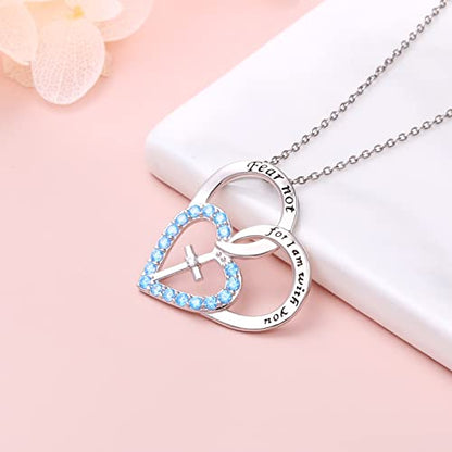 S925 Sterling Silver Christian Cross Heart Faith Bible Verse Necklace Rings - style: Fear not, for I am with you