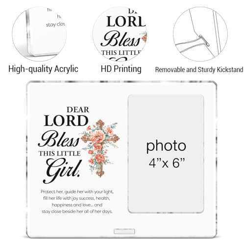 Baptism Gift for Girl Baby Teenage Women, Christian Baptism Gifts for Girls Goddaughter Daughter, Religious Dear Lord Bless This Little Girl Acrylic Photo Frames, Photo 4 x 6 Inches - color: Baptism- D