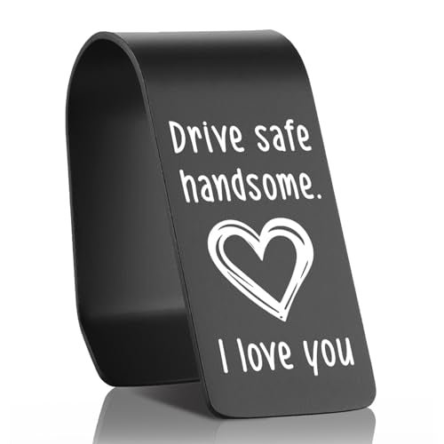 Drive Safe Handsome Car Visor Clip Stainless Steel, I Love You Engraved Safe Driving Reminder Gift for Boyfriend Husband, Romantic Car Accessory, Receipt Holder & Visor Organizer EDG44 - color: Black-G44