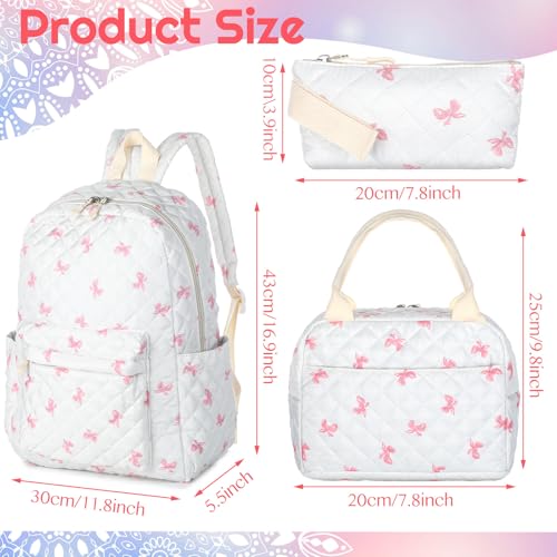 Shyyween 3 Pcs Backpack, Lunch Bag, Pencil Case Set Bow Pink - color: Pink, style: Bow