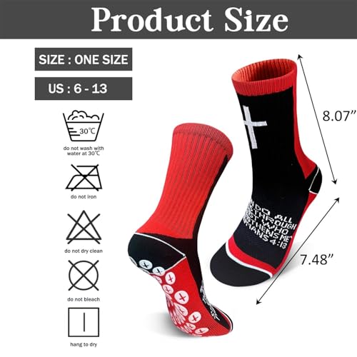 3 Pairs Cross Socks with Bible,Philippians 4: 13 Christian Socks US 6-13, Grip Sport Sock for Football, Soccer, Gym - color: Black Red