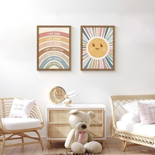 2 Piece Framed Boho Rainbow Kids Room Wall Art 12x16 Inch - color: sunshine, size: 16"L x 12"W