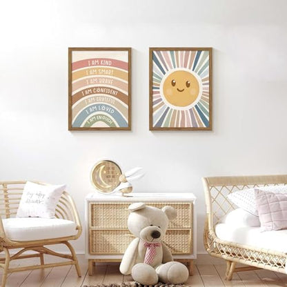 2 Piece Framed Boho Rainbow Kids Room Wall Art 12x16 Inch - color: sunshine, size: 16"L x 12"W