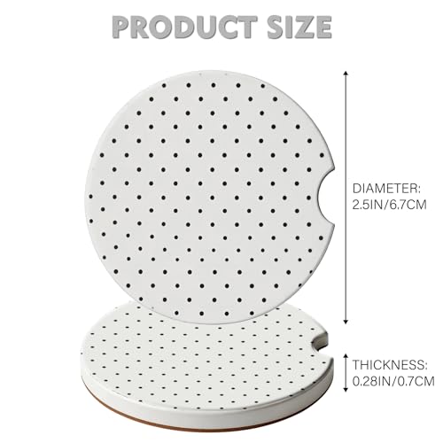 2 Pack Car Coasters for Cup Holders, Cute Car Accessories Interior - color: White Polka Dots