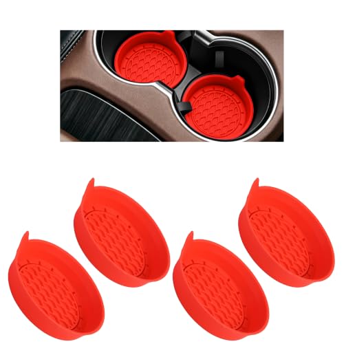 4PCS Car Cup Holder Coaster, Silicone Non-Slip Vehicle Cup Holder Insert Pads, Automotive Interior Insulation Drink Cup Mats Decor Accessories, Universal for SUV, Sedan, Truck (Red) - color: Red
