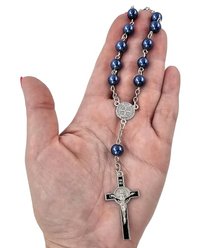 TALISMAN4U St Benedict One Decade Catholic Rosary for Car Rearview Mirror - color: Blue Car Rosary
