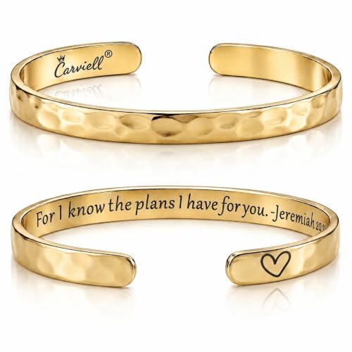 Carviell Bracelets for Women – 100+ Meaningful Engraved Messages – Solid 316L Surgical Stainless Steel Cuff Bracelet – Gift Ready - color: CHRISTIAN GIFT - For I know the plans I have for you – Jeremiah 29:11
