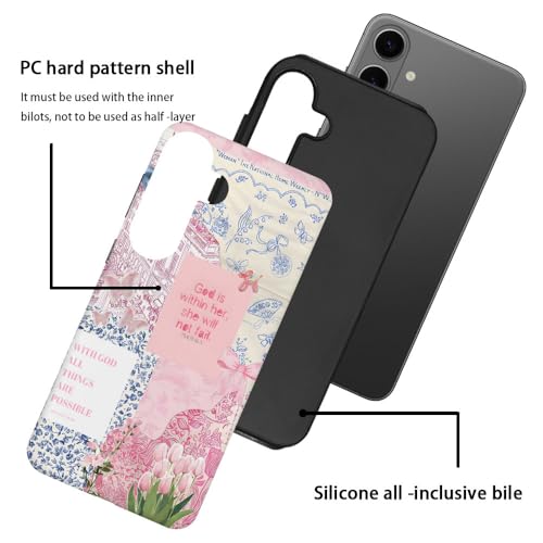 Compatible with Samsung Galaxy S26,2-in-1 Frosted Phone Cover Shockproof Case - Bible Verse Pink Tulip Flowers - color: Bible Verse Pink Tulip Flowers, size: Samsung Galaxy S26