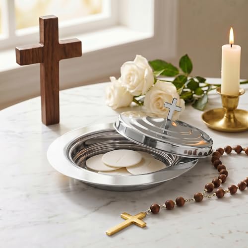 1Pcs Stainless Steel Communion Bread Plate for Church with Lid Silver - color: Silver