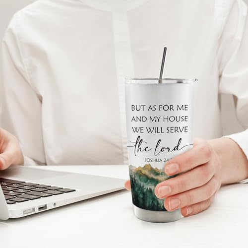 Christian Mountain 20oz Travel Coffee Mug Tumbler, Christian Gifts for Women Men, as for Me and My House We Will Serve Bible Verse Stainless Steel Tumbler with Lid and Straw - color: lord