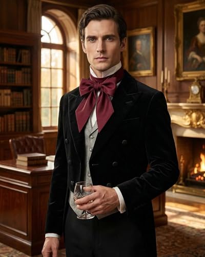 Unisex Renaissance Accessory Set with Scarf, Frilled Cravat, and Detachable Collar - color: Red