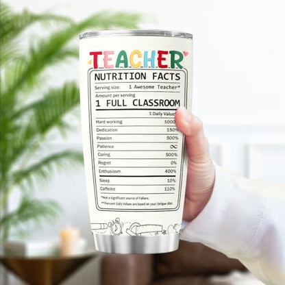 Teacher Appreciation Gift for Women, 20oz Stainless Steel Travel Mug with Rainbow Design and Funny Nutrition Facts, Back to School Thank You Tumbler for Daycare or Preschool - color: Teacher Life Y0