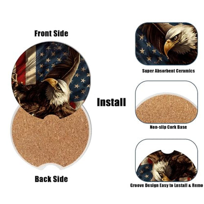 Cup Holders Car Coasters - American Flag Eagle Absorbent Ceramic Coaster, Drink Cup Holder Coasters, Auto Accessories for Women & Men, Pack of 2 - color: American Flag Eagle