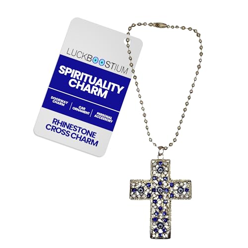LUCKBOOSTIUM Rhinestone Cross Charm Hanging Accessory - Interior Decor for Car, Evil Eye Ornament and Bible-inspired Rear View Mirror Accessories, Home and Office Décor - color: Gold