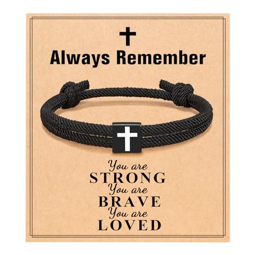 UNGENT THEM Cross Bracelet for Teen Boys Men, Christian Gifts with Card - style: Always Remember-boy
